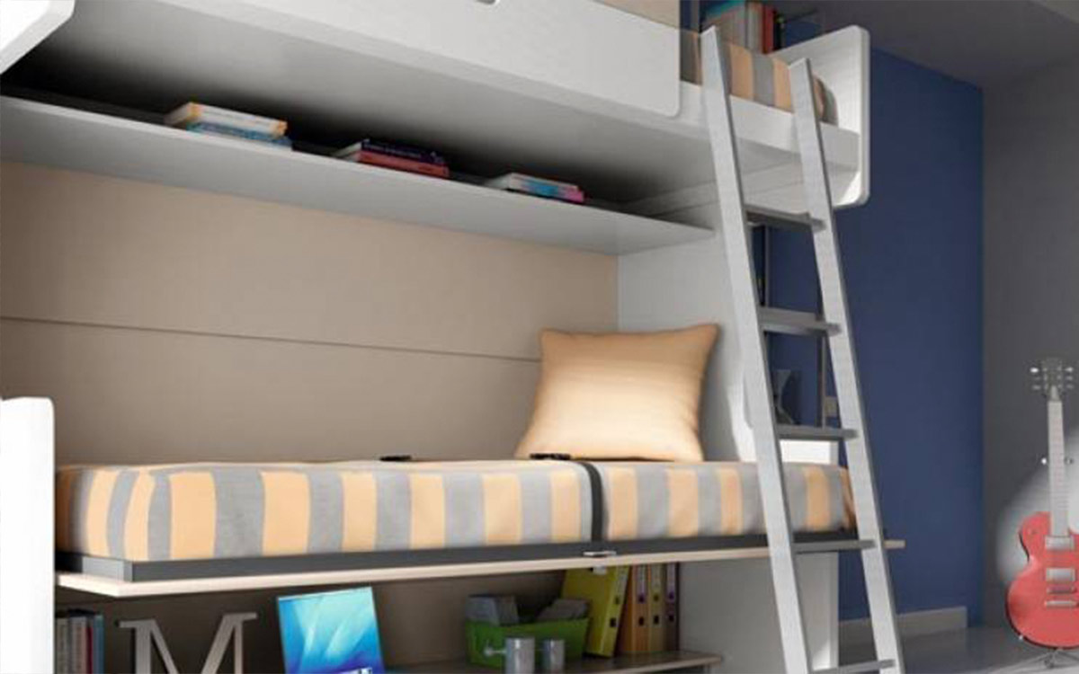 Escritorio convertible a cama, con cama superior.