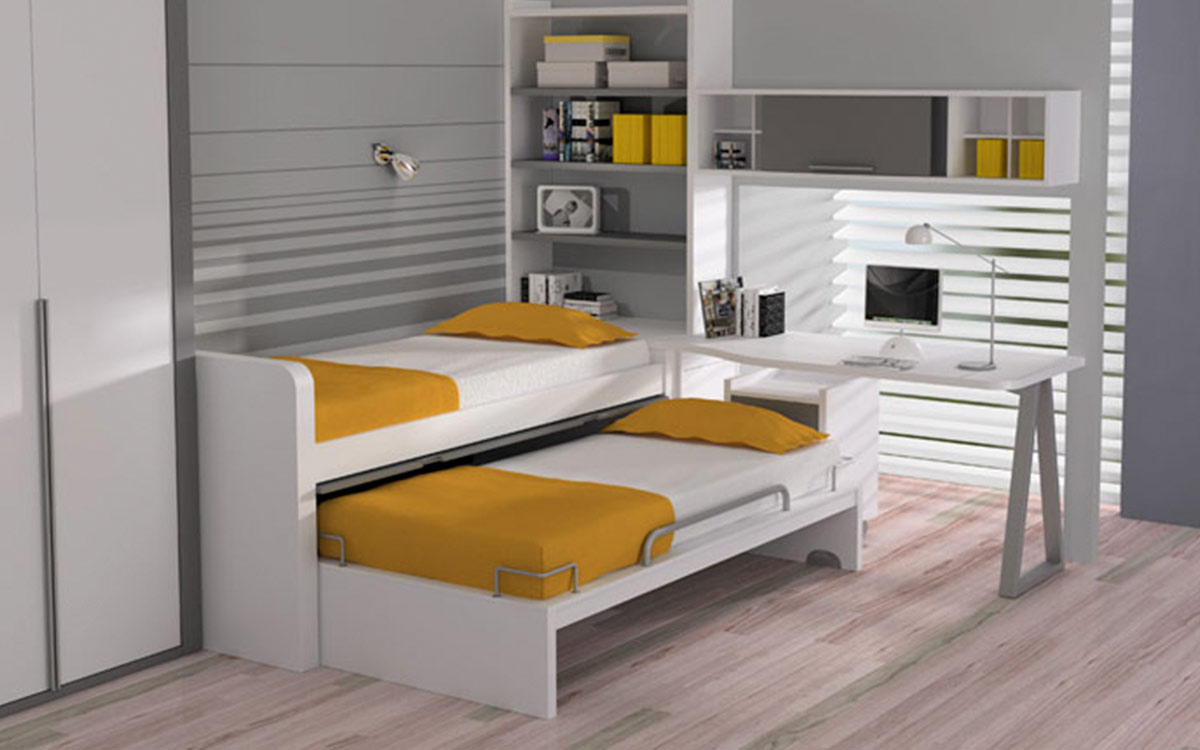 Cama nido blanca con somier extraíble para habitación infantil