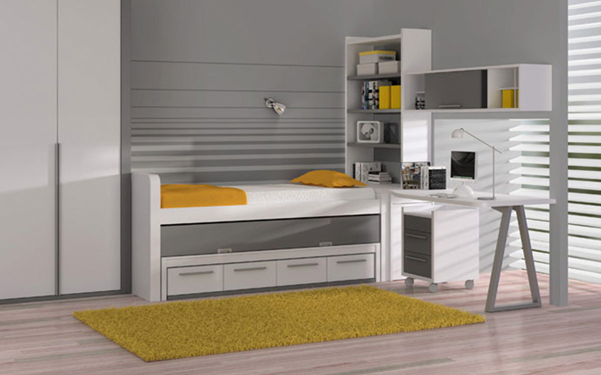 Cama nido blanca con somier extraíble para habitación infantil