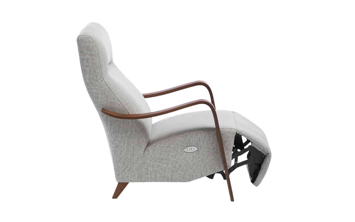 sillón relax estilo nórdico con reposapiés eléctrico y patas de madera elegante