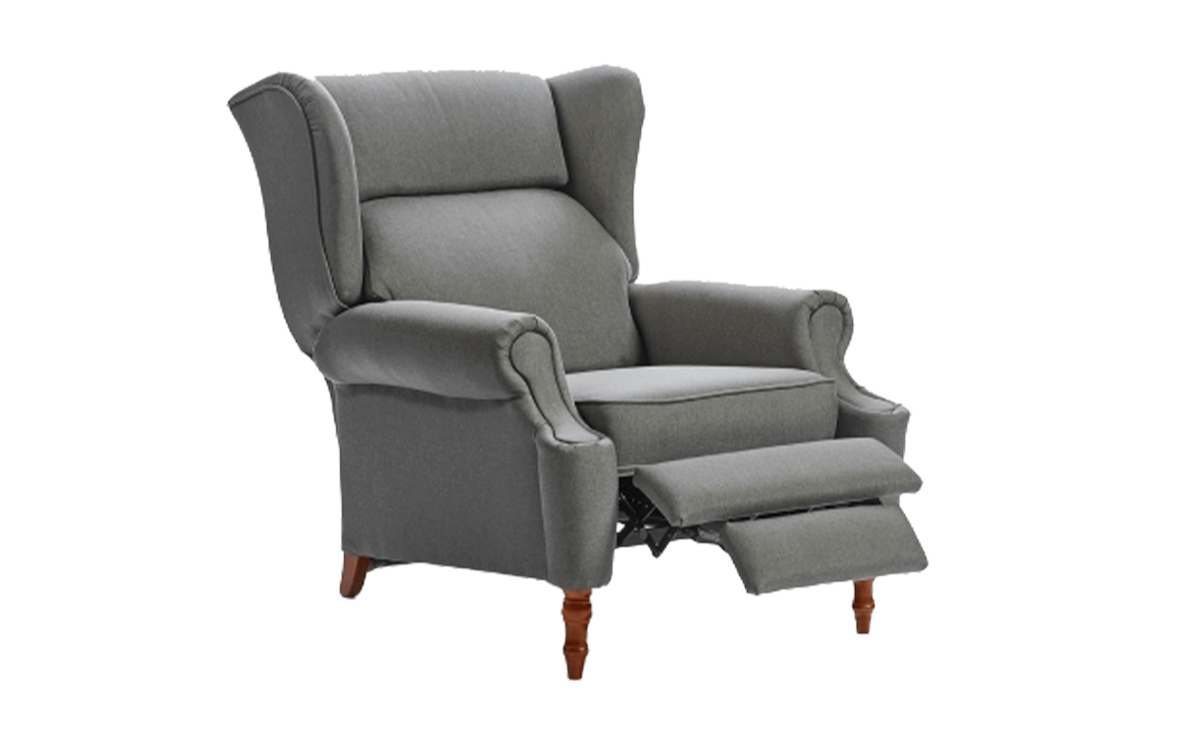 sillón relax reclinable clásico con patas de madera y gran confort