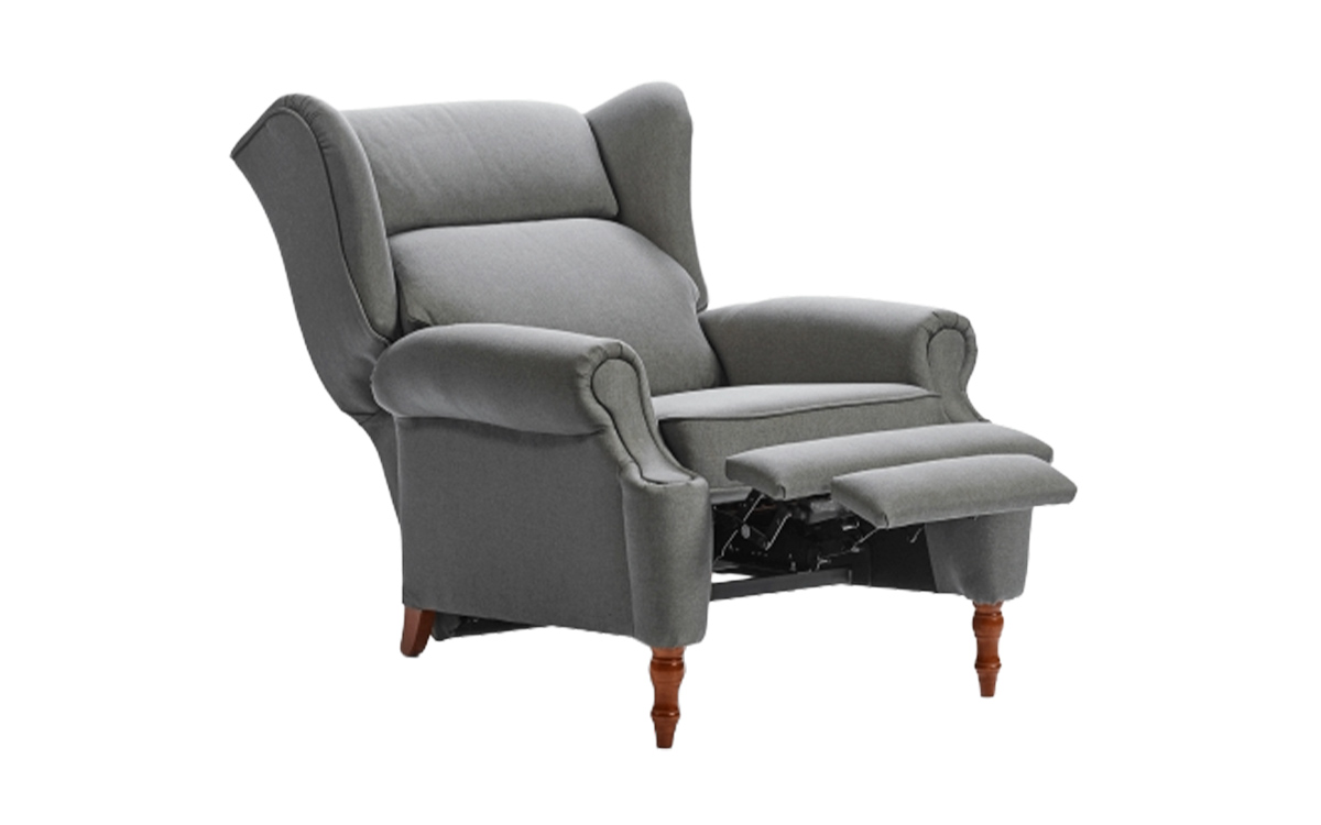 sillón relax reclinable clásico con patas de madera y gran confort