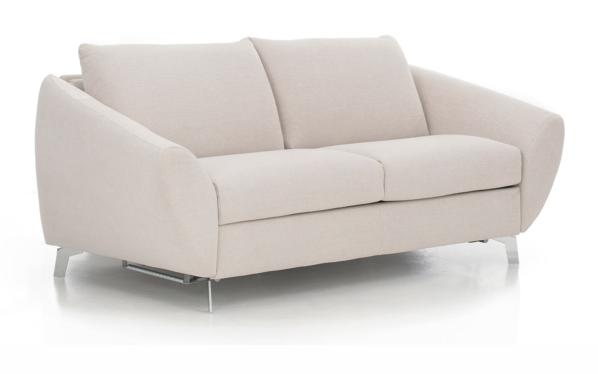Sofá cama con diseño único, colchón HR o viscoelástico de 140x200 cm, fácil apertura, ideal para dormir a diario, disponible en varias tapicerías. Diseño con perspectiva.