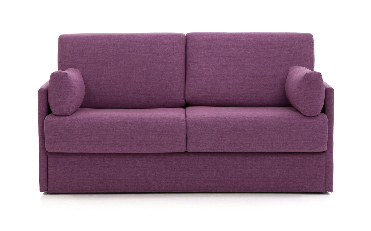 Sofá cama pequeño de 140x180 cm, colchón HR, látex, viscoelástico o muelles, diseño compacto, ideal para habitaciones pequeñas, fácil de abrir y guardar. Diseño frontal.