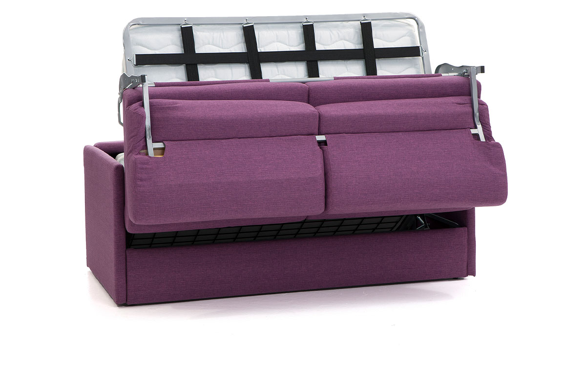 Sofá cama pequeño de 140x180 cm, colchón HR, látex, viscoelástico o muelles, diseño compacto, ideal para habitaciones pequeñas, fácil de abrir y guardar. Diseño medio abierto.