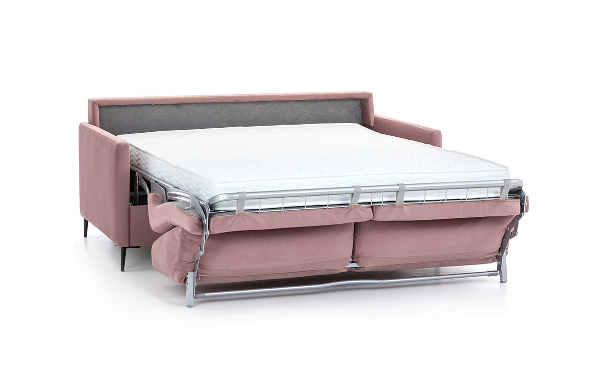 Sofá cama económico de 140x190 cm, colchón HR o viscoelástico, diseño compacto y elegante, fácil de abrir sin quitar almohadones, perfecto para habitaciones pequeñas y uso diario. Diseño abierto.