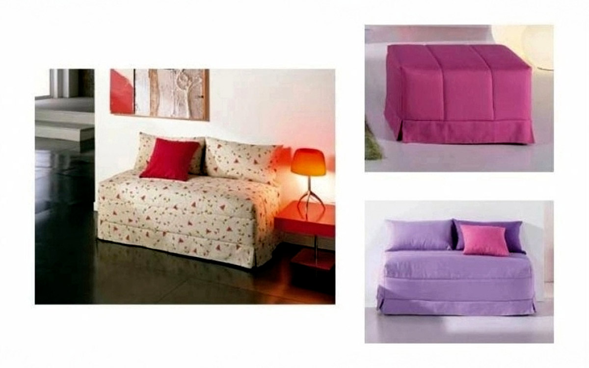 Puff cama clásico de matrimonio cerrado, con faldilla decorativa y funda acolchada, diseño elegante y funcional. Varios diseños.
