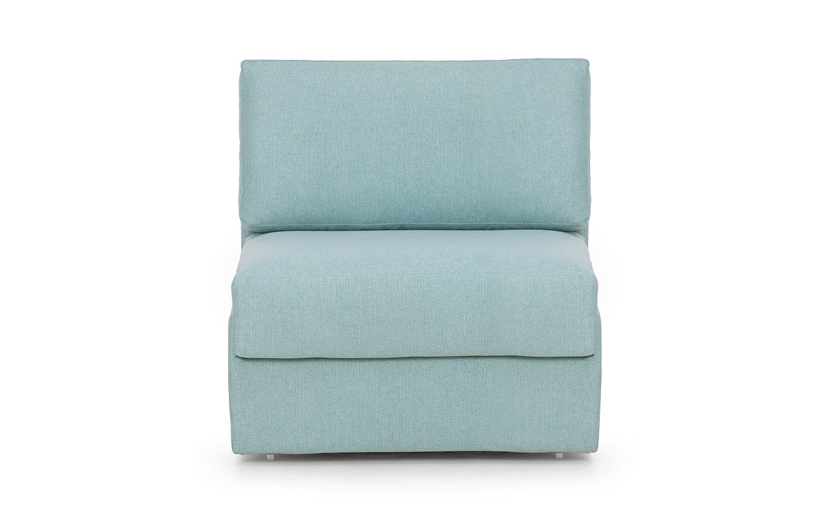 Sillón cama italiano de 95 cm con colchón HR o visco, hueco para almohada y cama siempre lista. Ideal para espacios mínimos. Diseño frontal.