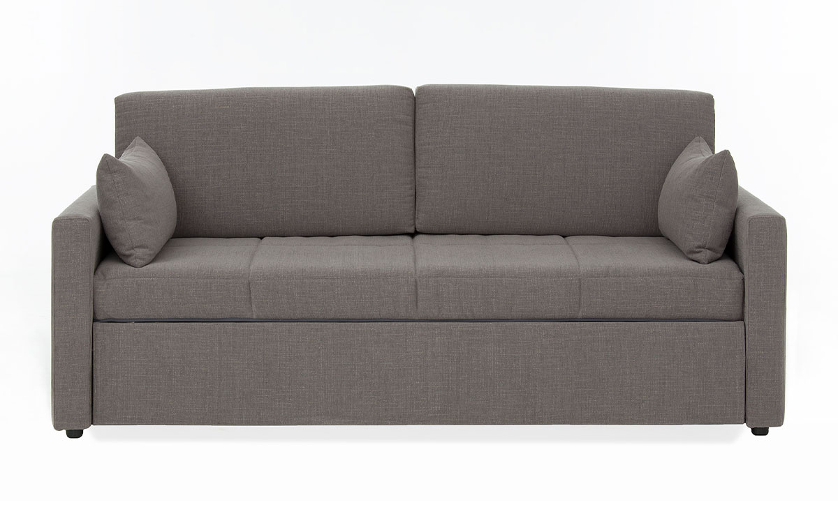 Sofá cama nido versátil con dos camas, diseño personalizable y apertura sencilla, ideal para diferentes tamaños de habitación. Diseño frontal.