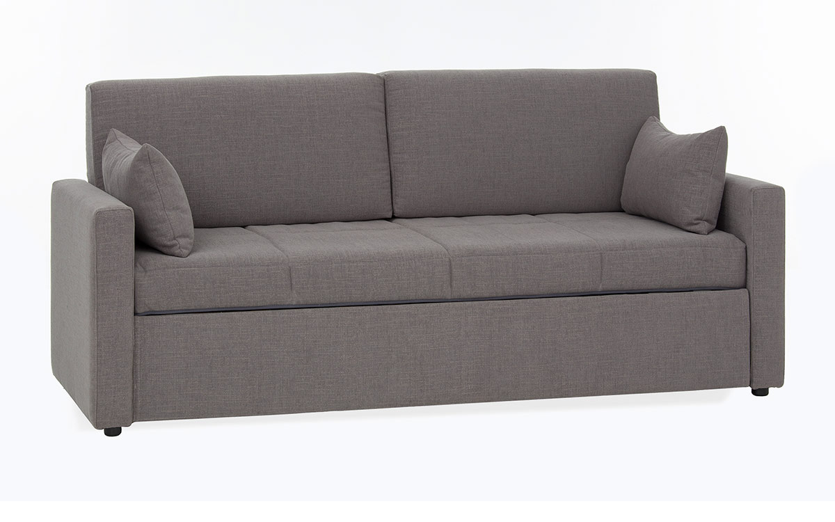Sofá cama nido versátil con dos camas, diseño personalizable y apertura sencilla, ideal para diferentes tamaños de habitación. Diseño con perspectiva.