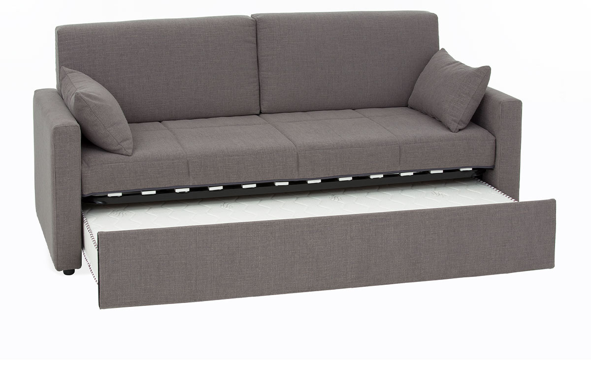 Sofá cama nido versátil con dos camas, diseño personalizable y apertura sencilla, ideal para diferentes tamaños de habitación. Diseño medio abierto.