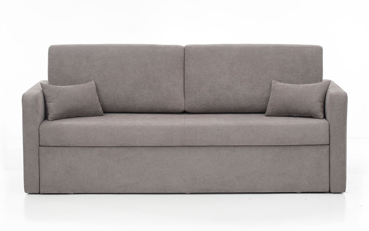 Sofá cama nido económico con dos camas, apertura sencilla y colchones cómodos, ideal para presupuestos ajustados. Diseño frontal.
