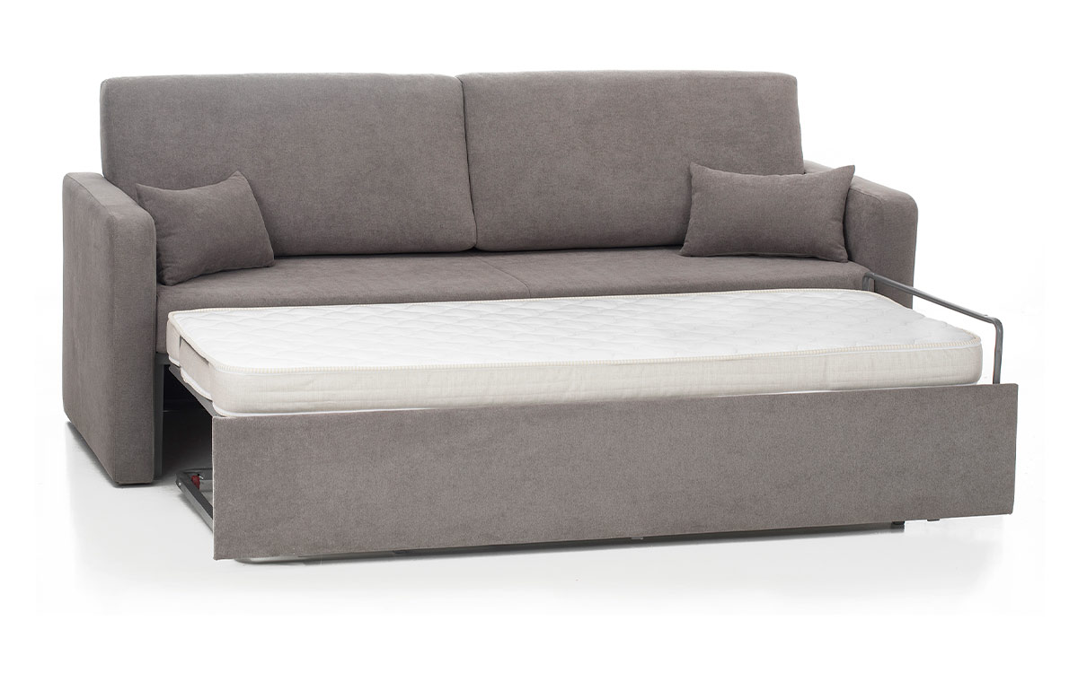 Sofá cama nido económico con dos camas, apertura sencilla y colchones cómodos, ideal para presupuestos ajustados. Diseño abierto.