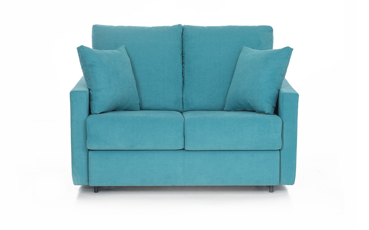 Sofá cama pequeño 90x190 moderno y cómodo, ideal para habitaciones infantiles o espacios reducidos. Diseño frontal.