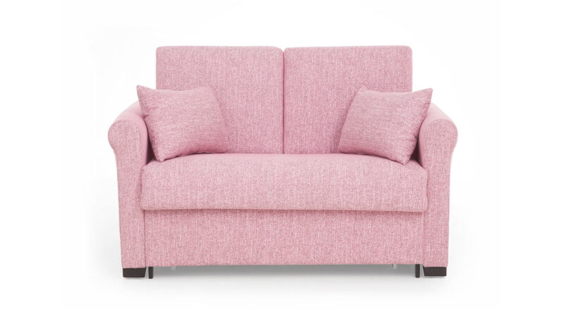 Sofá cama pequeño 90x180 con apertura italiana, colchón viscoelástico y diseño clásico ideal para espacios reducidos. Diseño frontal.