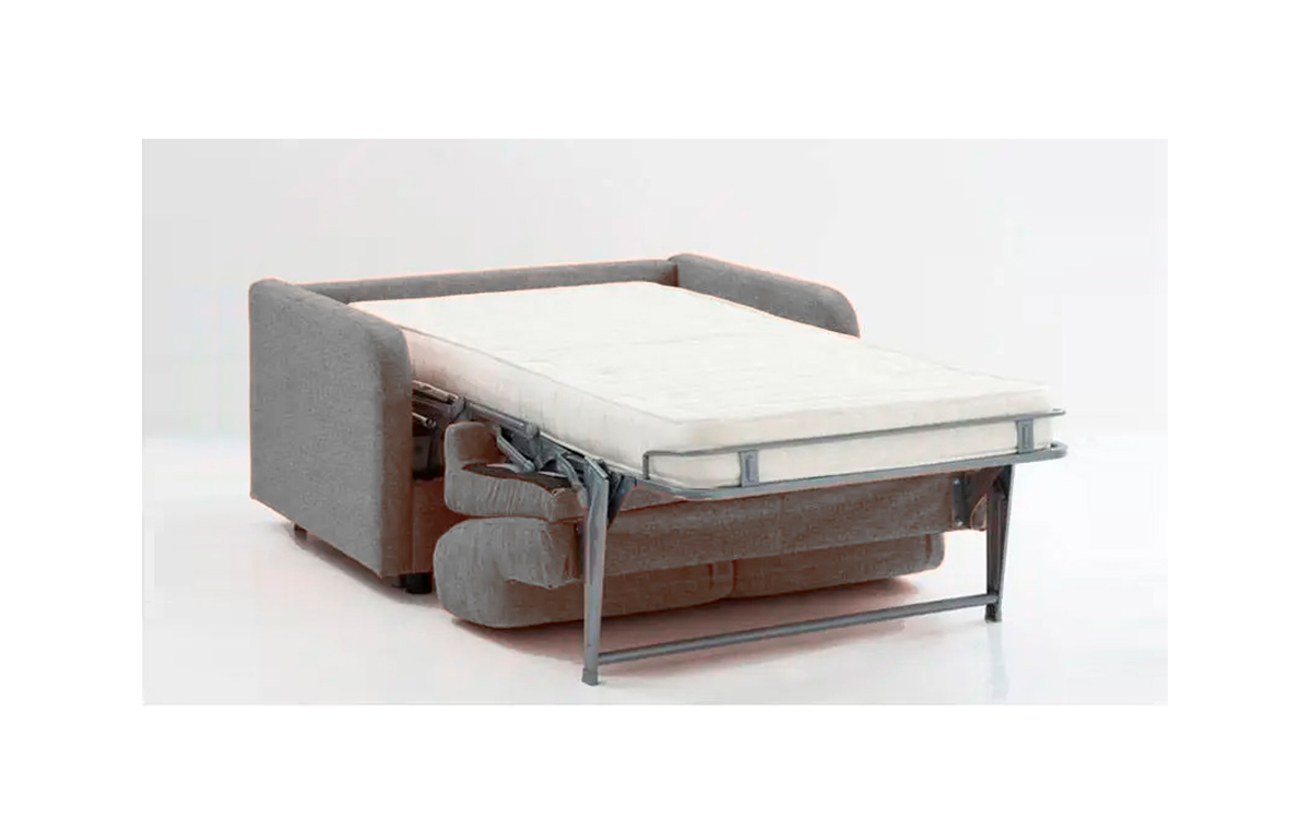 Sofá cama individual 90x200 compacto, apertura fácil sin quitar cojines, colchón a elegir y opción desenfundable. Diseño abierto.
