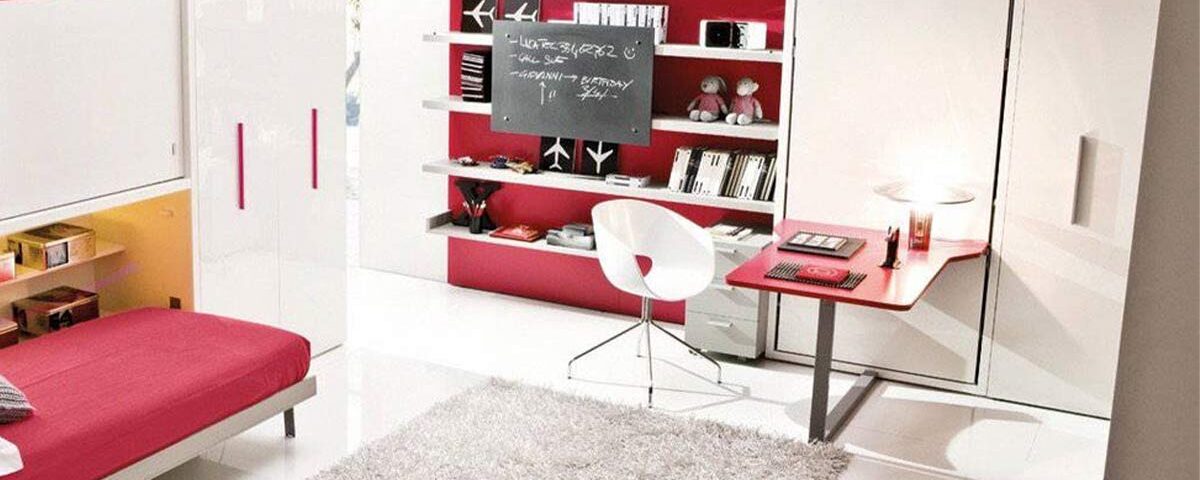 Cama abatible individual con escritorio integrado estético.