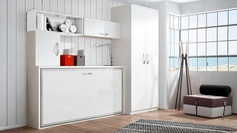 Mueble cama abatible individual con diseño compacto y personalizable.