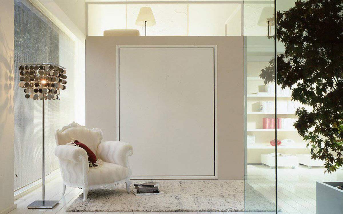 Cama abatible vertical de matrimonio lineas minimalistas.